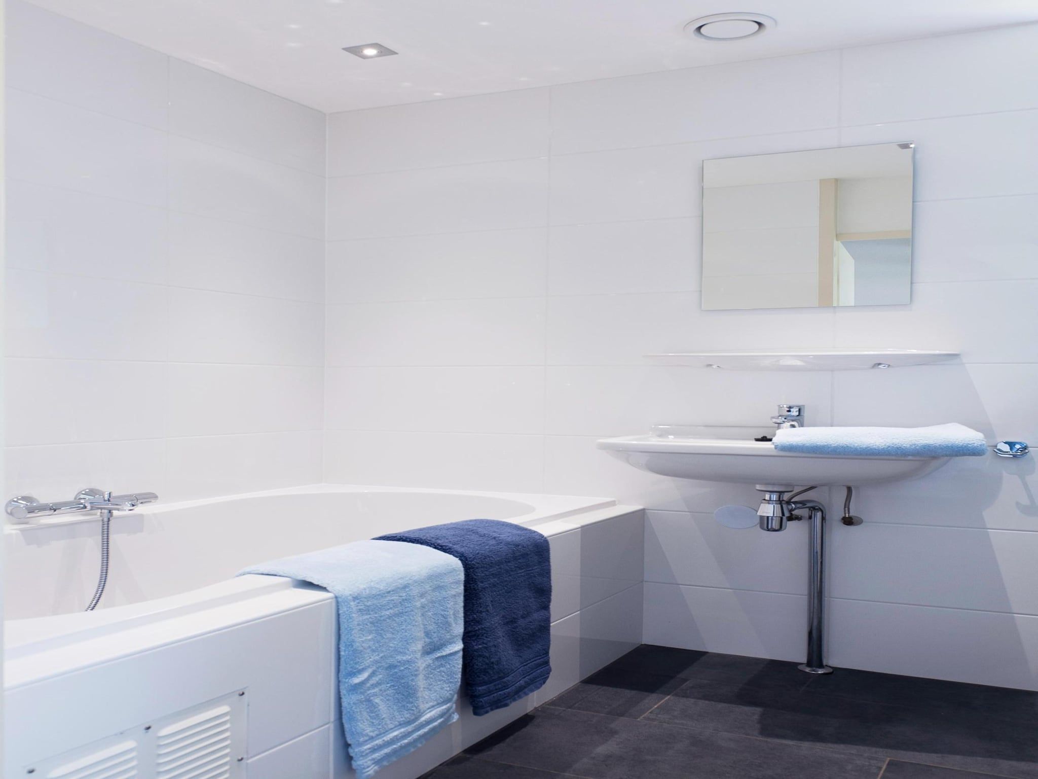 De badkamer van Skip Wellness de luxe met sauna in Friesland