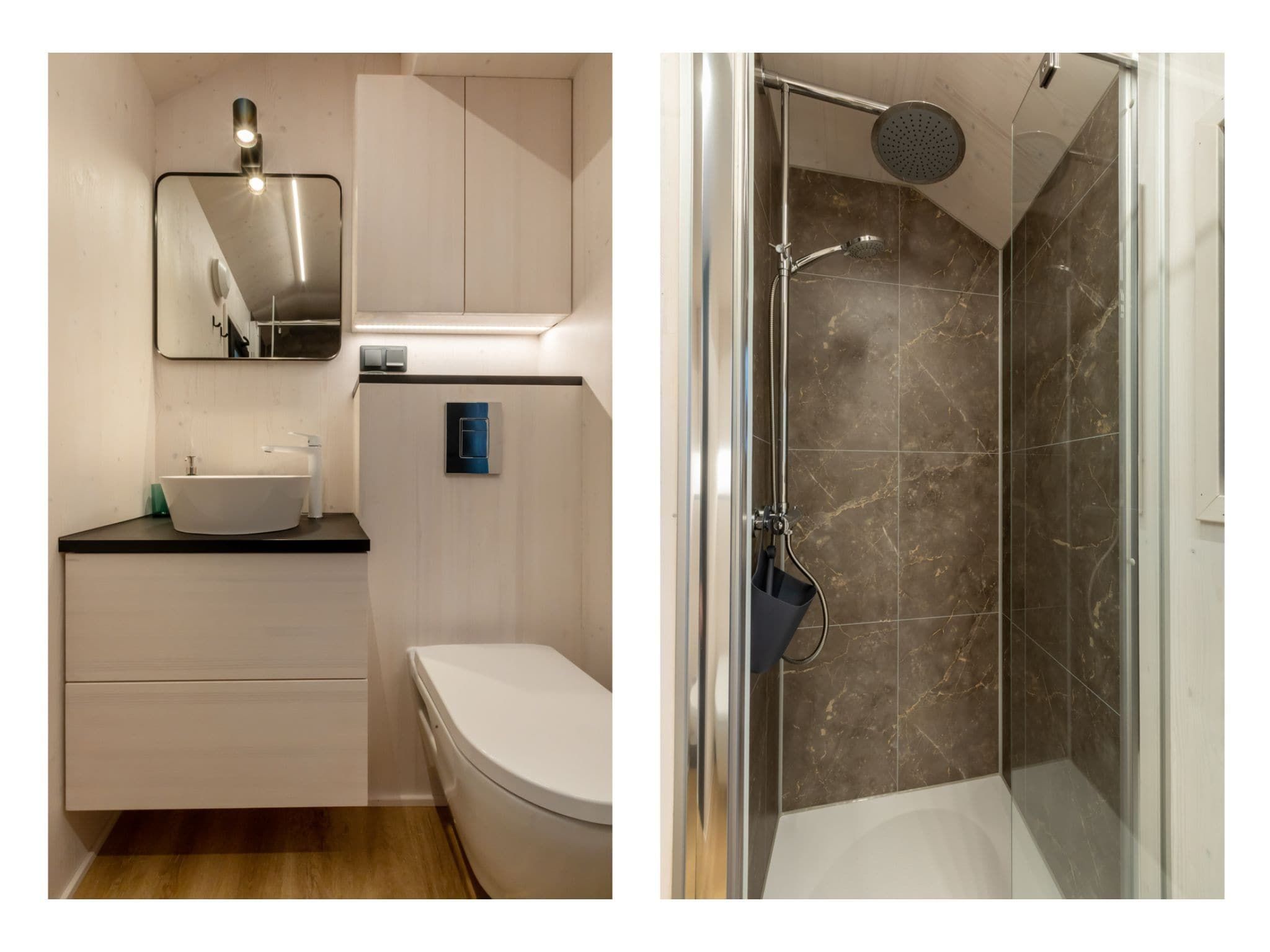 De badkamer van Tinyhouse La Mouette in Zoutelande