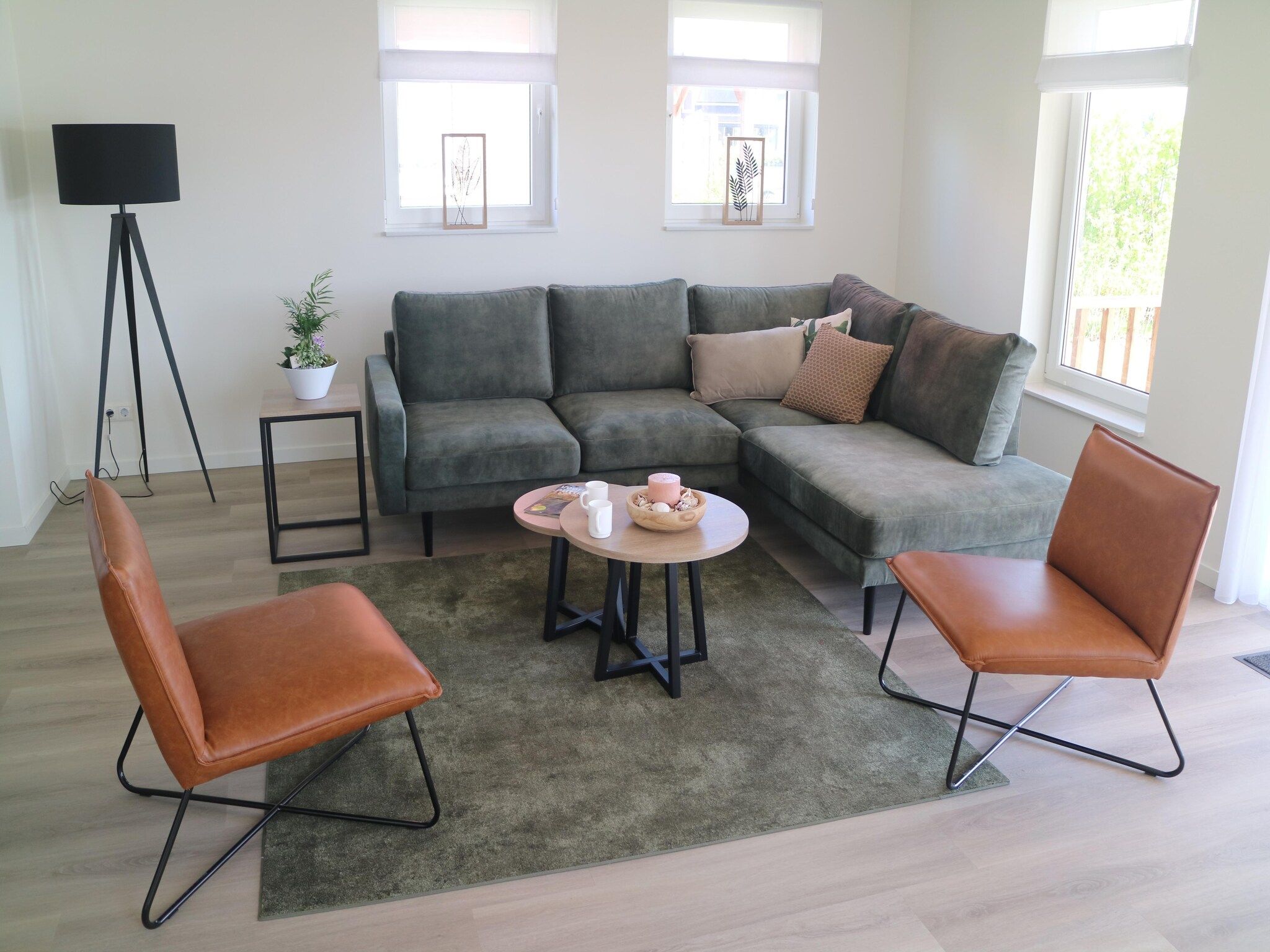 De woonkamer van Lake view villa met zwem- vissteiger in Simonshaven